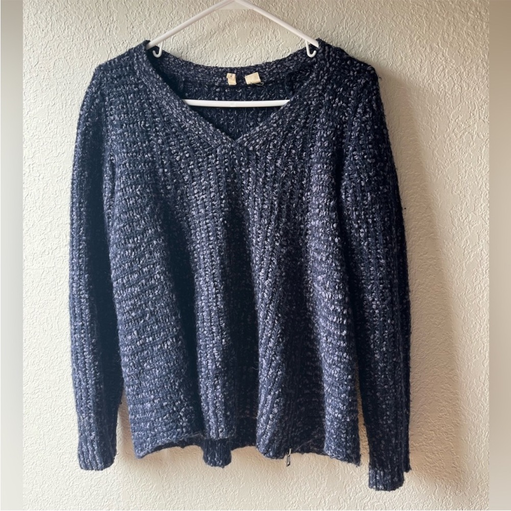 Anthropologie Moth blue cotton wool zip pullover sweater - Picture 6 of 8